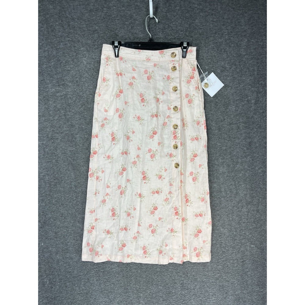 NWT Shabby Chic Floral Linen Maxi Skirt Size Small Pink Floral Cottagecore Boho